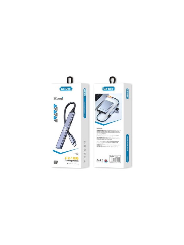 Go Des GD-UC702S USB3.0 + USB2.0 + USB1.1 + 5Gbps Type-C Bağlantılı 4in1 Hub Gri